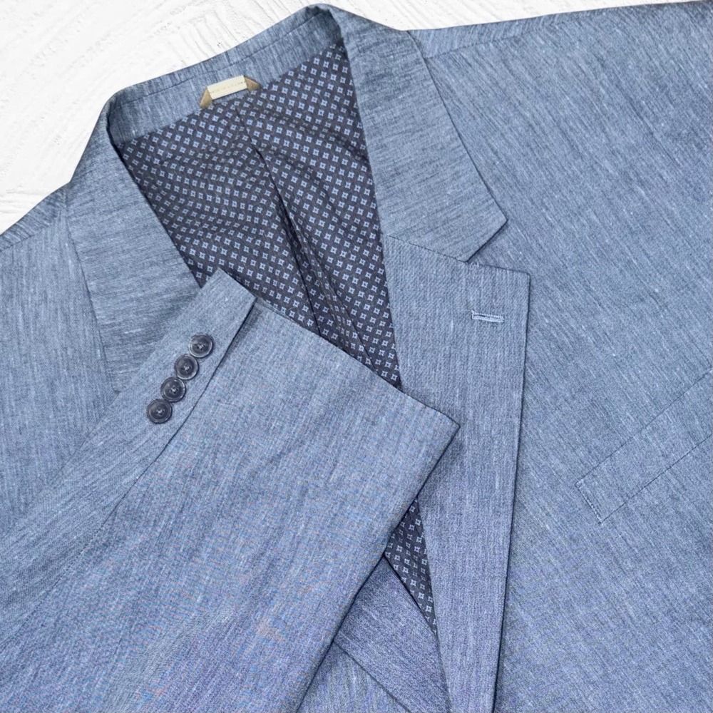 Oak Hill Blazer Men 4XL 58R/60R Blue‎ Linen Blend  2 BTN Big Tall